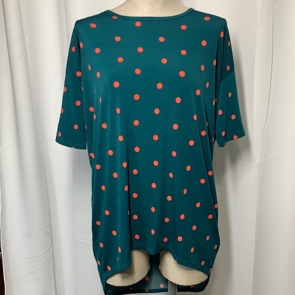 LuLaroe Irma Tunic Dark Green/Orange Polka Dot,  Size XXS - Picture 2 of 9